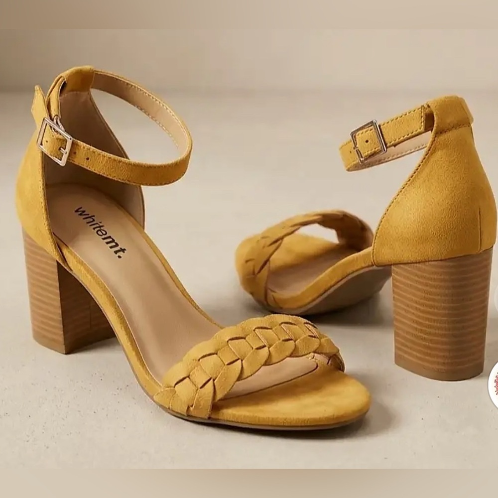 Mustard Braided Block Heel Sandals - Women Size 9
